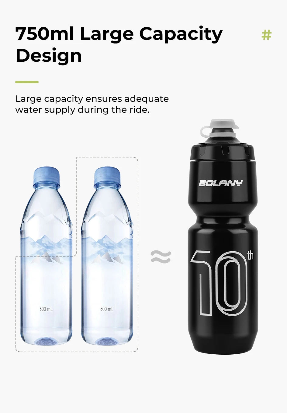 BOLANY Sports Bottle 10th Rubber Transparent Plastic with lid Bottle 750ML Portable Squeeze Drinking Outdoor Cycling Kettle