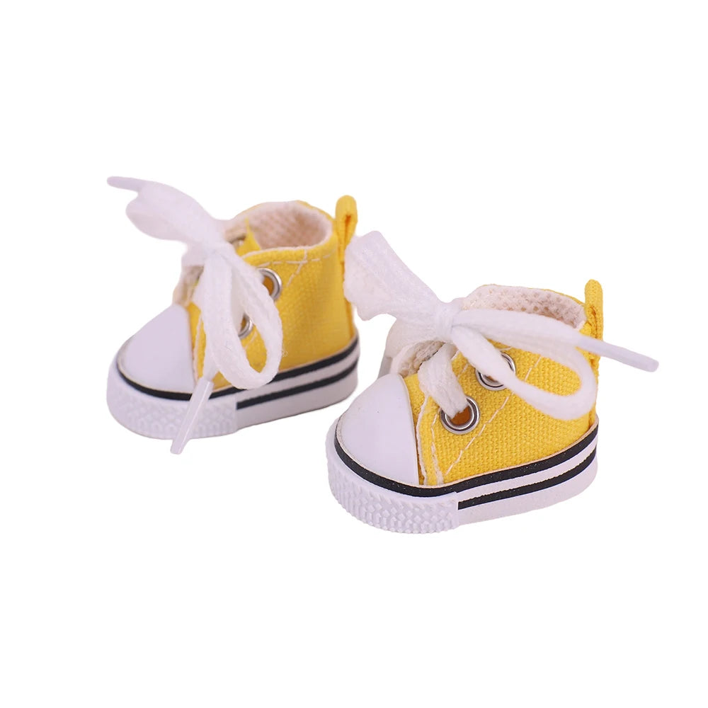 3.8cm Doll Shoes Solid Color Pop Lace up Canvas Shoe PU Shoes For 17cm Labubu Doll Clothes Accessories,Girl's Toys Clothing Gift