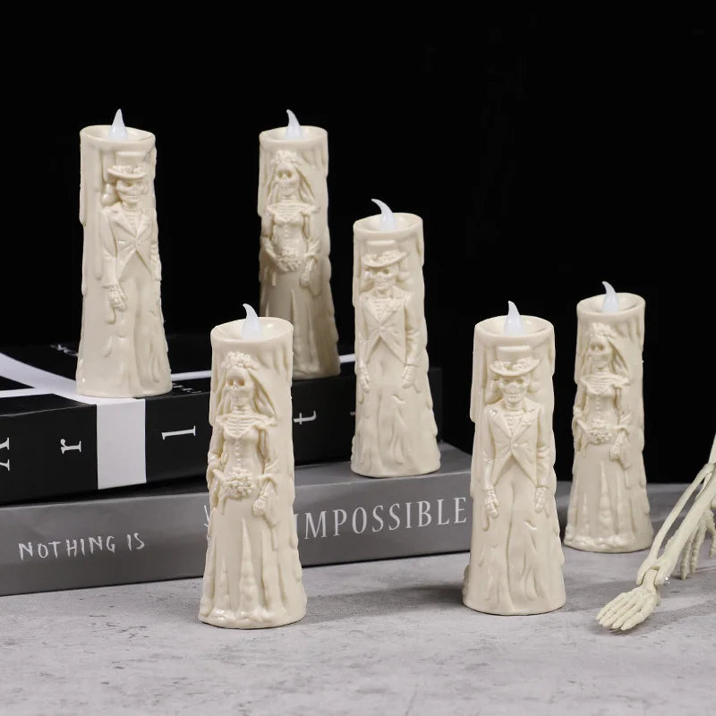 Halloween Horror Ghost Bride Groom LED Candle Electronic Light Halloween Skeleton Lamp Party Decoration Flameless Night Lights