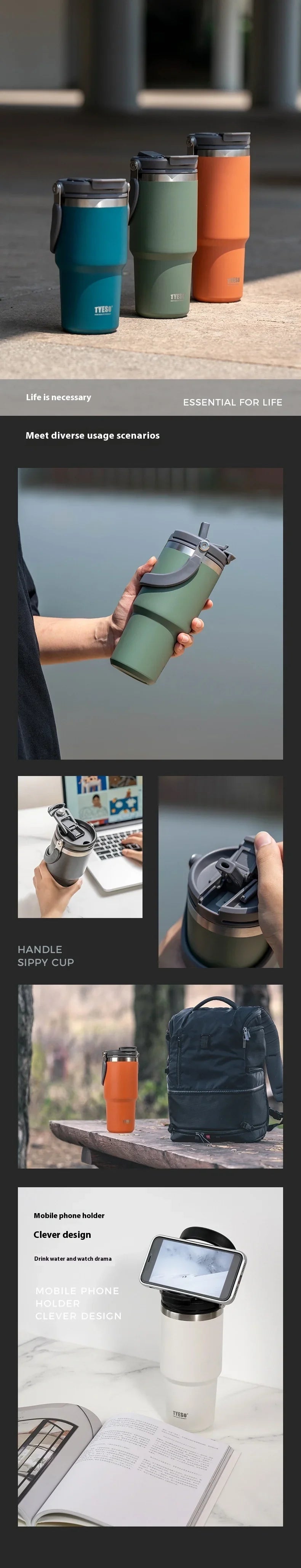 Tyeso Stainless Steel Coffee Cup Cold And Hot Double-layer Insulated Cup Tumbler Thermo Water Bottle Car Travel Mug Vacuum Cup