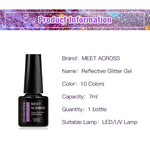 MEET ACROSS 7ml Pink Fluorescent Reflective Gel Nail Polish Glitter Neon Semi Permanent UV LED Gel Nail Art Varnish Manicure
