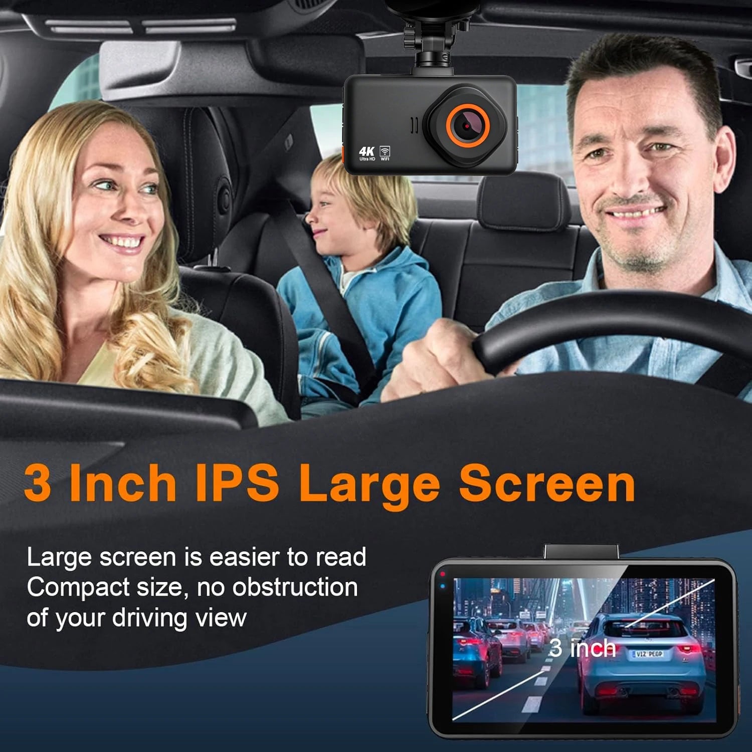 4K+2K Front and Rear Dash Cam Built-in WiFi 3 Inch IPS Car Video Camera WDR Night Vision G-Sensor 24H Parking Mode APP Control