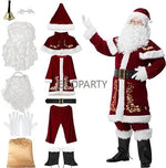 Ecoparty Santa Claus Costume Christmas 12pcs Deluxe Velvet Santa Suit for Adults Teenager Plus Size 6XL