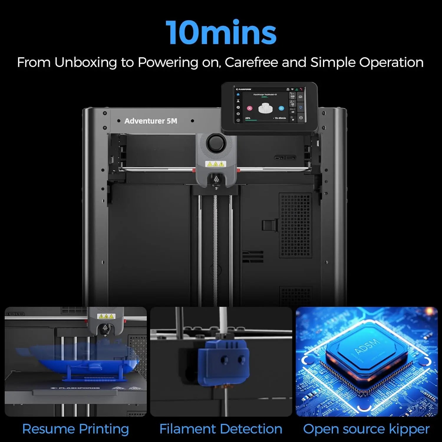 High-Speed FDM 3D Printer with Auto-Leveling, 600mm/s Print Speed & Large Build Volume (220x220x220mm)
