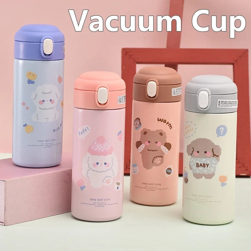 380ML Thermos Vacuum Flask Cute Cartoon 304 Stainless Steel Thermal Water Bottle Insulated Straw Cups Tumbler Drinkware
