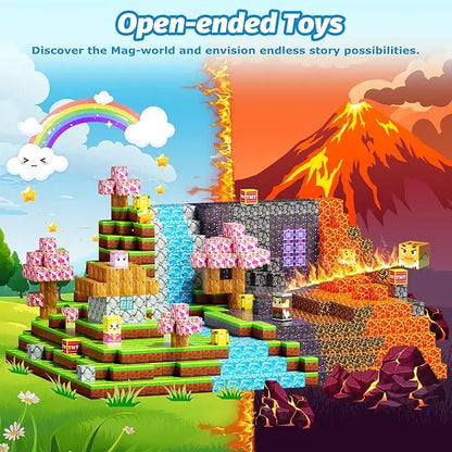 Magnetic Building Blocks Mine World Magnet Cube Set for Boy Girl Kid Age 3+ DIY Model Children STEM Educational Sensory Toy