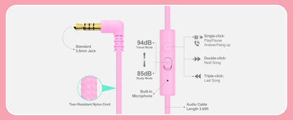Wired Kids Headphones for School 85/94dB Volume limited Over Ear Headphones for Kids Girls Foldable Gaming Headset with Mic
