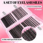 GROINNEYA DIY Lash Clusters Set Mixed Tray Lashes Kit Fluffy Individual Lashes Extension with Lash Bond and Seal At Home Makeup