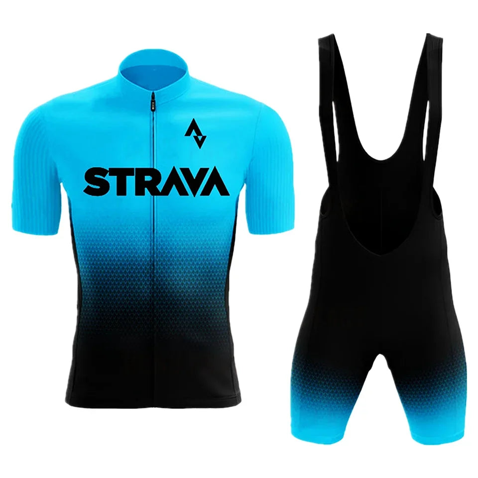 2024 Strava Cycling Jersey Set Short Sleeve for Men's Anti-UV Bike Cycling Jersey Set Bicycle Pro Team Summer Cycling Clothing