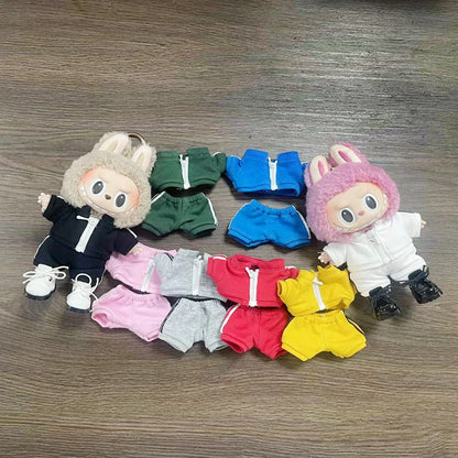 17cm Labubu Doll Clothes Set Solid Color Hoodie Sweatshirt and Pants Outfit for DIY Doll Dressing Gift for Toy Collectors