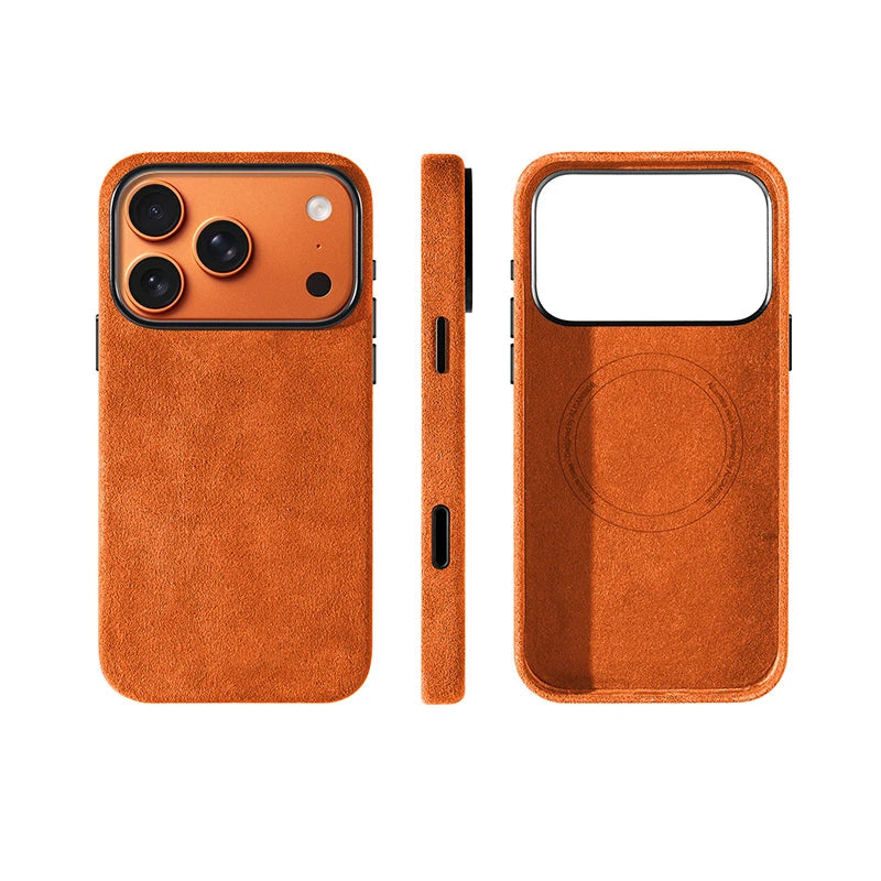 Genuine Italy imported Alcantara Magnetic Orange Case for iPhone 17 /17Air /17 Pro /17Pro Max with AI Camera Button and Magsafe