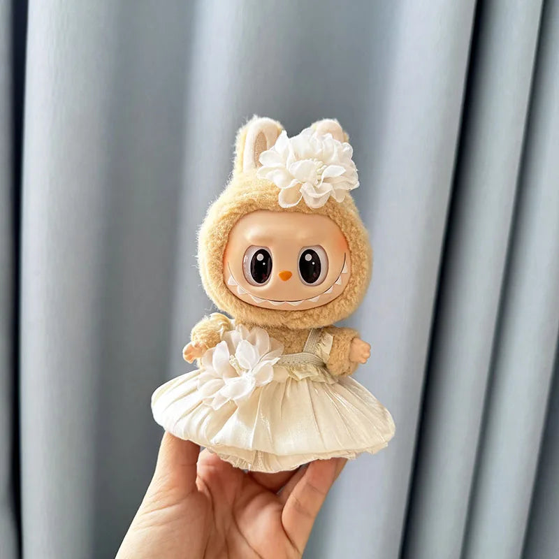 Luxury Plush Wedding Dress Dolls Clothes for Labubu I II Korea Style Fluffy Romantic Wedding Dress Flower Hat Suit for Ladbubu