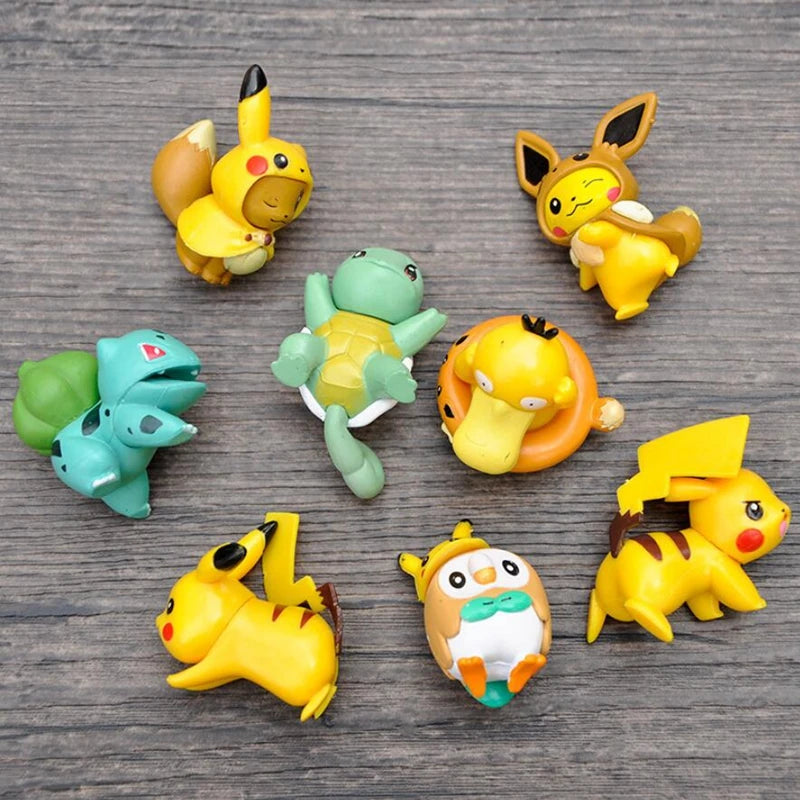8PCS Pokemon Mini Figures Toys Pikachu Psyduck Squirtle Bulbasaur Miniature Cake Succulents Ornaments Figure Props