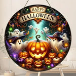 2D Retro Halloween Pumpkin Circular Wooden Sign, Suitable for Home, Caf É, Bar, Porch, Yard, Party, Holiday Decoration, Gifts