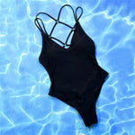 Solid Blue Backless Swimwear One Piece Sexy Swimsuit Women 2025 Back Cross String Bathers High Cut Bathing Suit Swmming Wear