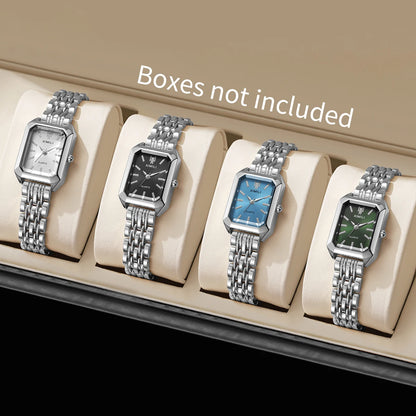 1/2/4PCS Fashion Rectangle Women Quartz Watches Stainless Steel Band Wristwatches for Girls Clock Reloj Mujer（Without Box）