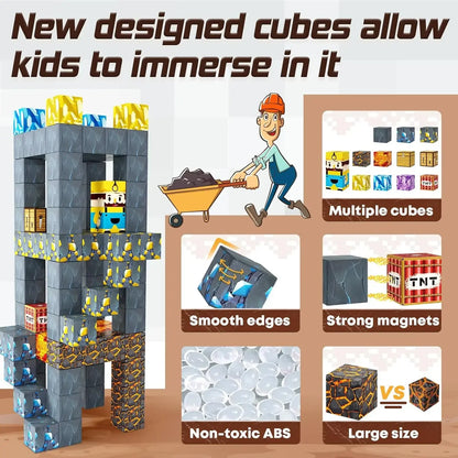 Magnetic Building Blocks Mine World Magnet Cube Set for Boy Girl Kid Age 3+ DIY Pixel style Model Base plate STEM Toy Baseplate