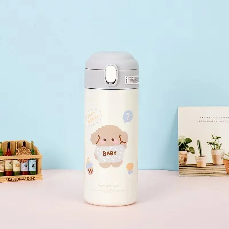380ML Thermos Vacuum Flask Cute Cartoon 304 Stainless Steel Thermal Water Bottle Insulated Straw Cups Tumbler Drinkware