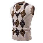 Men's Sleeveless Knit Vests Fashion Geometric Knitted Pullovers Men V-Neck Smart Casual Sweater Tank Tops Knitting Mens Clothing