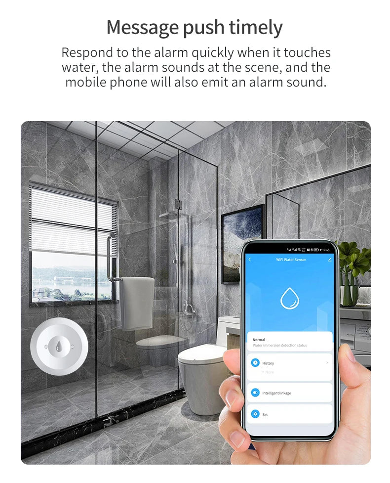 Zigbee Water Sensor Flood Leak Detector App Remote Monitoring for Kitchen/Bathroom Support Home Assistant Zigbee2mqtt