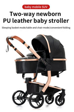 Lightweight Baby Stroller 3 in 1 Stroller PU Leather Stroller for Newborn Baby Car Seat Portable Baby Cart Pram High Landscape