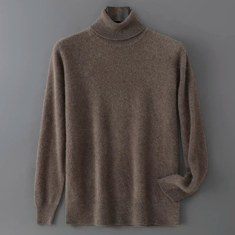 Men's 100% Pure Wool Pullover Sweater For Autumn Winter High Collar Knitted Long Sleeved Loose Solid Color Casual Simple Warmtop