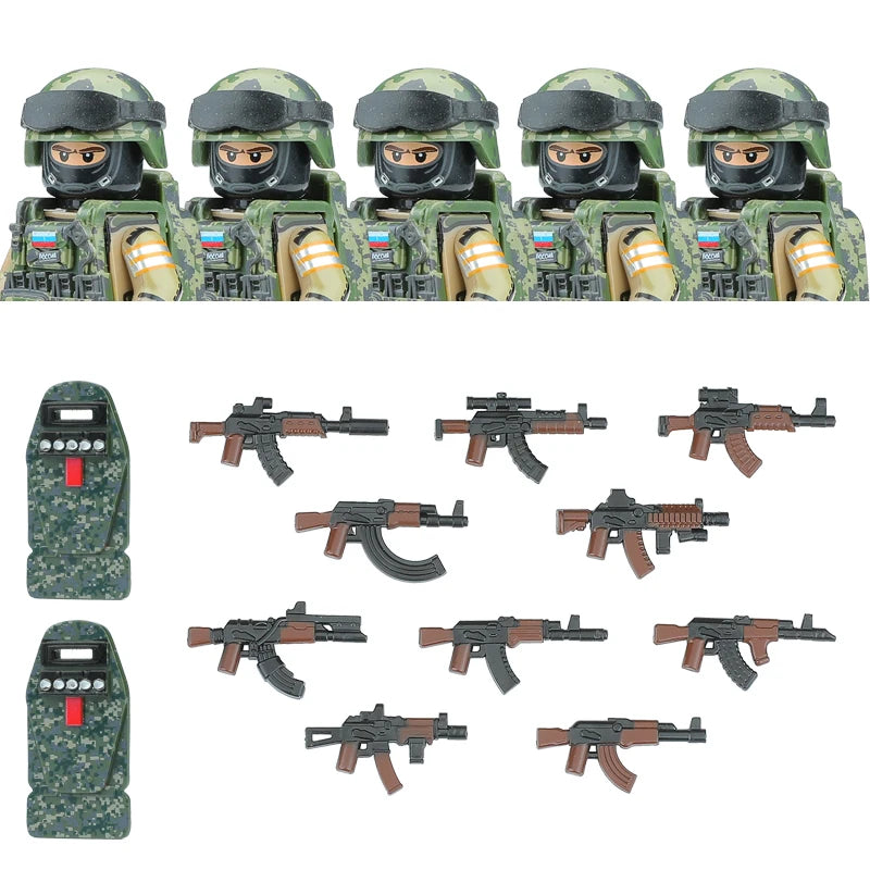 City Army Figures Building Blocks Russia Army Soldiers Weapons Special Combat Uniform Shield Combat Vests Shields Brick Toys