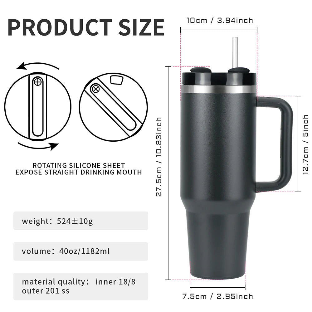 1pcs Watersy 40oz/1200ml Tumbler with Handle and Straw Lid Stainless Steel Keep Cold Vacuum Insulated Portable Car Travel Mug