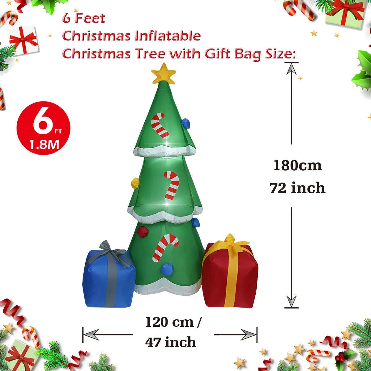 Christmas Inflatable Decorations - Branch Snowman, Santa Claus, Gingerbread Man, Gift Bag Snowman LED Light Lawn Decorations