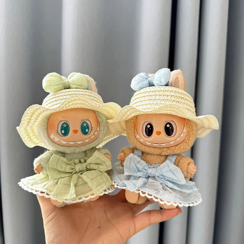 Luxury Plush Wedding Dress Dolls Clothes for Labubu I II Korea Style Fluffy Romantic Wedding Dress Flower Hat Suit for Ladbubu