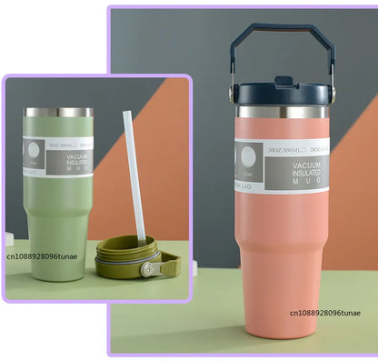20oz/30oz Thermal Water Bottle With Straw Stainless Steel Car Coffee Mug Keeps Cold and Heat Thermal Mug Tumbler Vacuum Flasks