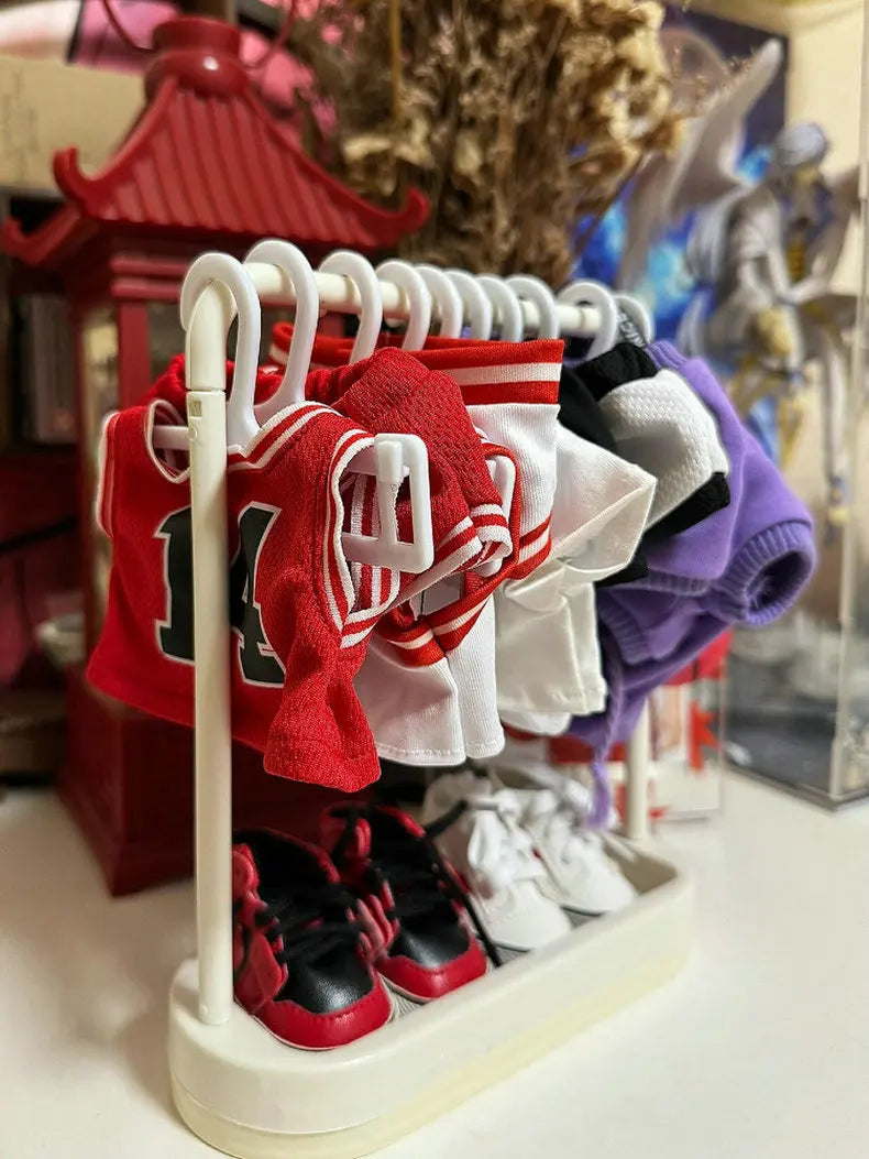 20cm Bjd Doll Clothes Storage Rack Shoe Display Rack Doll Mini Labubu Clothes Hanger Storage Box Clothes Support Rack Kids Gift