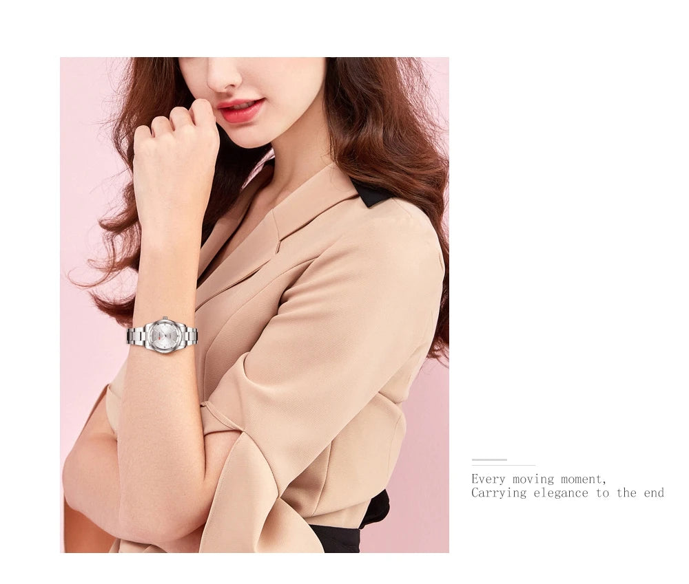 Luxury Women's Watch 29mm Fashionable Stainless Steel Rhinestone Pink Minimalist Girl Clock Outdoor Travel Women Wrist Watches