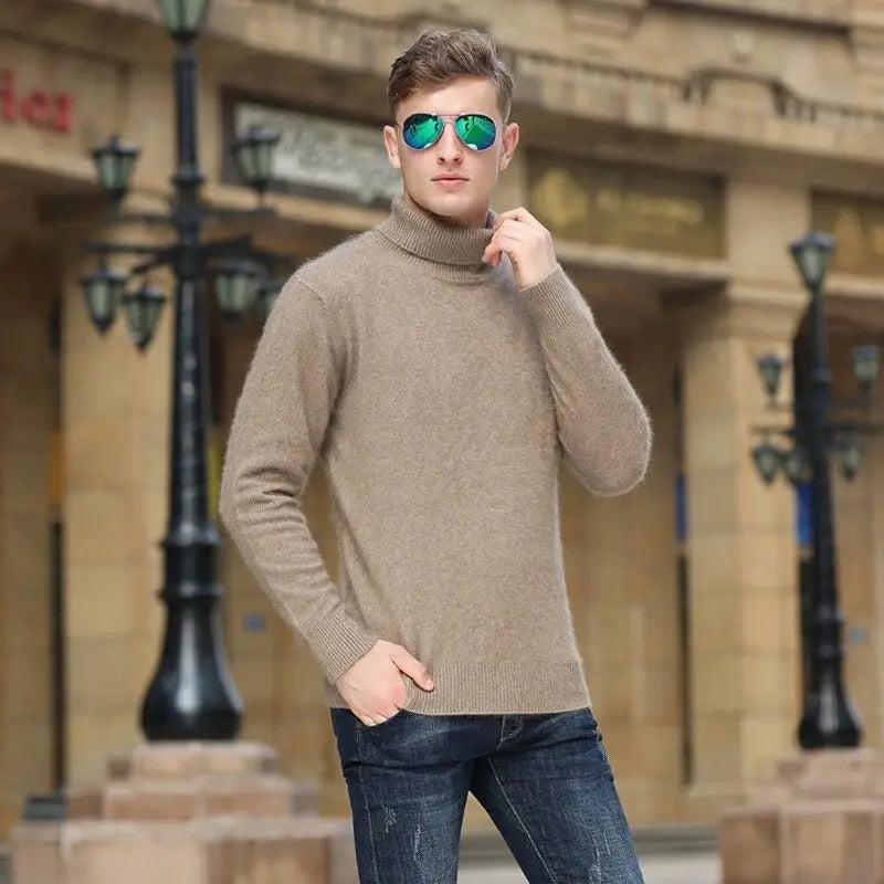 Autumn Winter Men's High Neck Pullover Knitted Sweater 100% Mink Cashmere Long Sleeved Loose Business Casual Warm Top New Styles