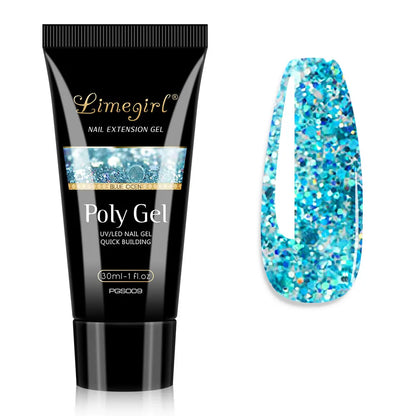 LIMEGIRL 30ml Nail Extension Gel Glitter Soak Off Nail Acrylic Crystal Build Poly UV Gel for Nails Quick Extension Manicure Glue