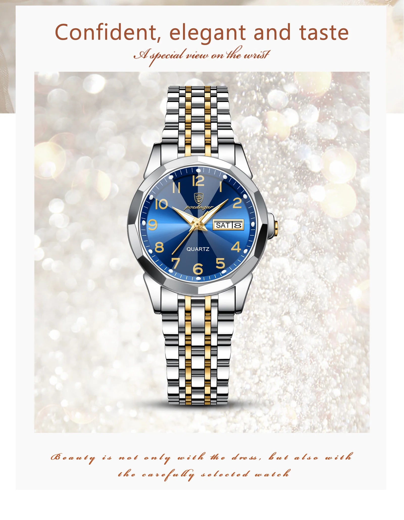 POEDAGAR Fashion Ladies Watch Waterproof Luminous Date Week Watch for Woman High Quality Stainless Steel Women's Quartz Watches