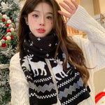 Christmas Scarf for Women Men Cute Deer Elk Knitted Scarves Winter Warm Woolen Shawl Girls Christmas Present