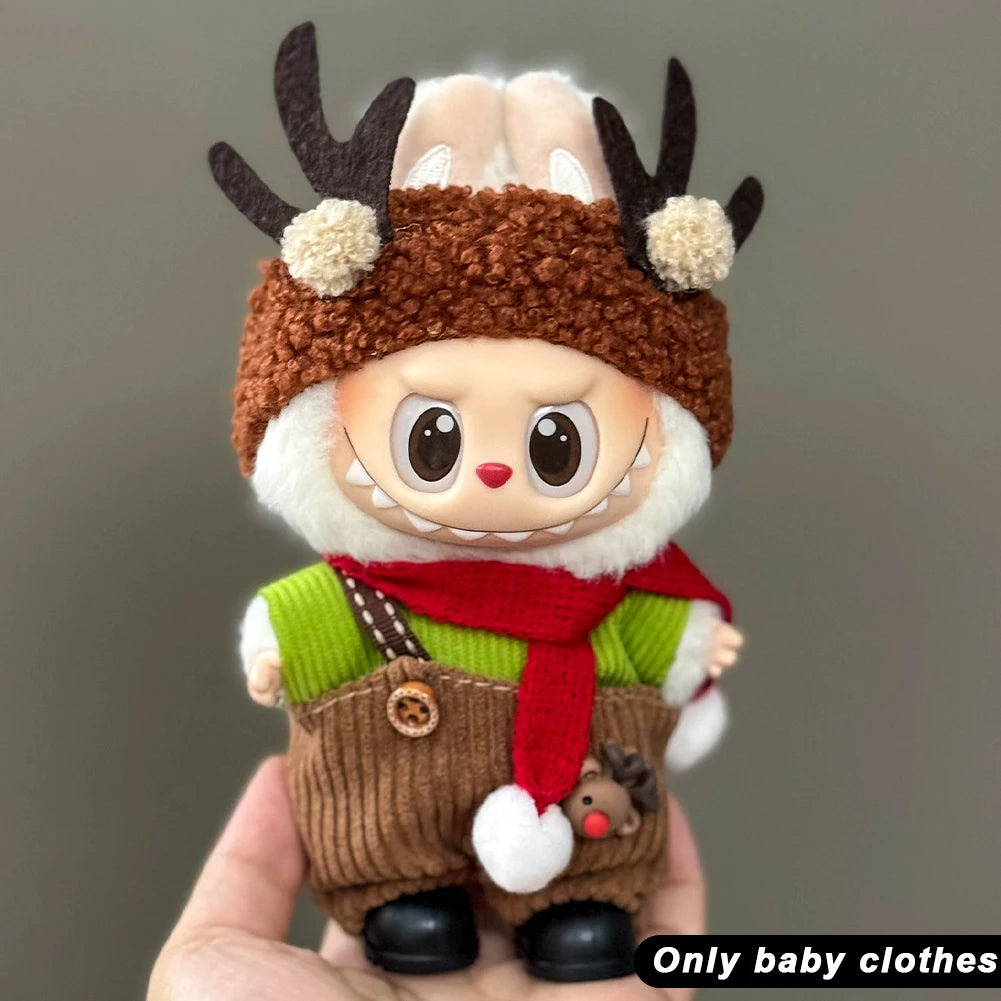 17cm Mini Plush Doll'S Clothes Outfit Accessories For Korea Kpop Labubu V1 V2 V3 Christmas onesie hat set Clothing