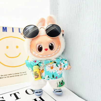 1 Set Hawaii Original Luxury Clothes for Labubu V1 V2 Cute Shark Duck Shoes Shirt Pants Glasses Beach Clothes Suit for Labubu