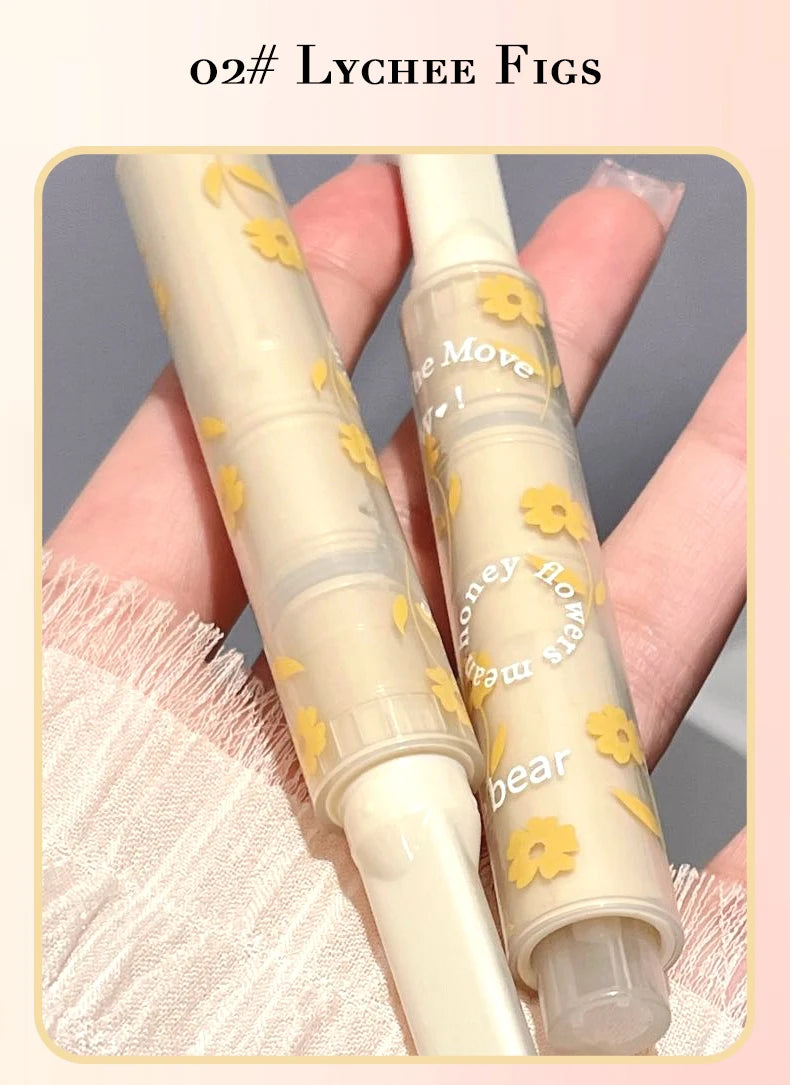 Gege Bear Floral Whisper Moisturizing Mirror Shine Lipstick — Glossy Jelly Finish, Heart-Shaped Bullet, Hydrating Lip Balm
