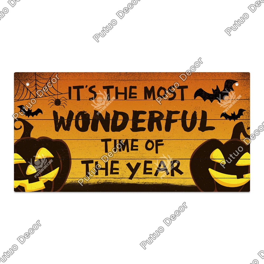 Putuo Decor Halloween Wooden Hanging Pendant Door Sign Pumpkin Ghost Bat Swith Greeting Doorplate Wood Crafts Happy Halloween Da