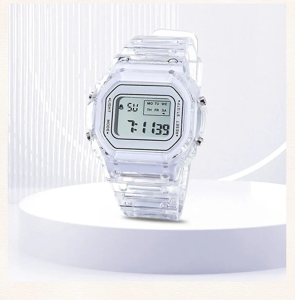 Sports Electronic Watch Men and Women Square Junior High School High School Students White LED Digital Watches