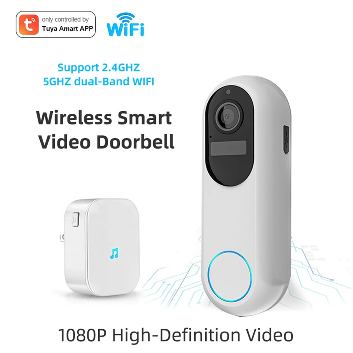 A99E-1080P Smart Wireless Video Doorbell Camera Wireless Smart Video Doorbell With Chime Two-Way Talk Night Vision