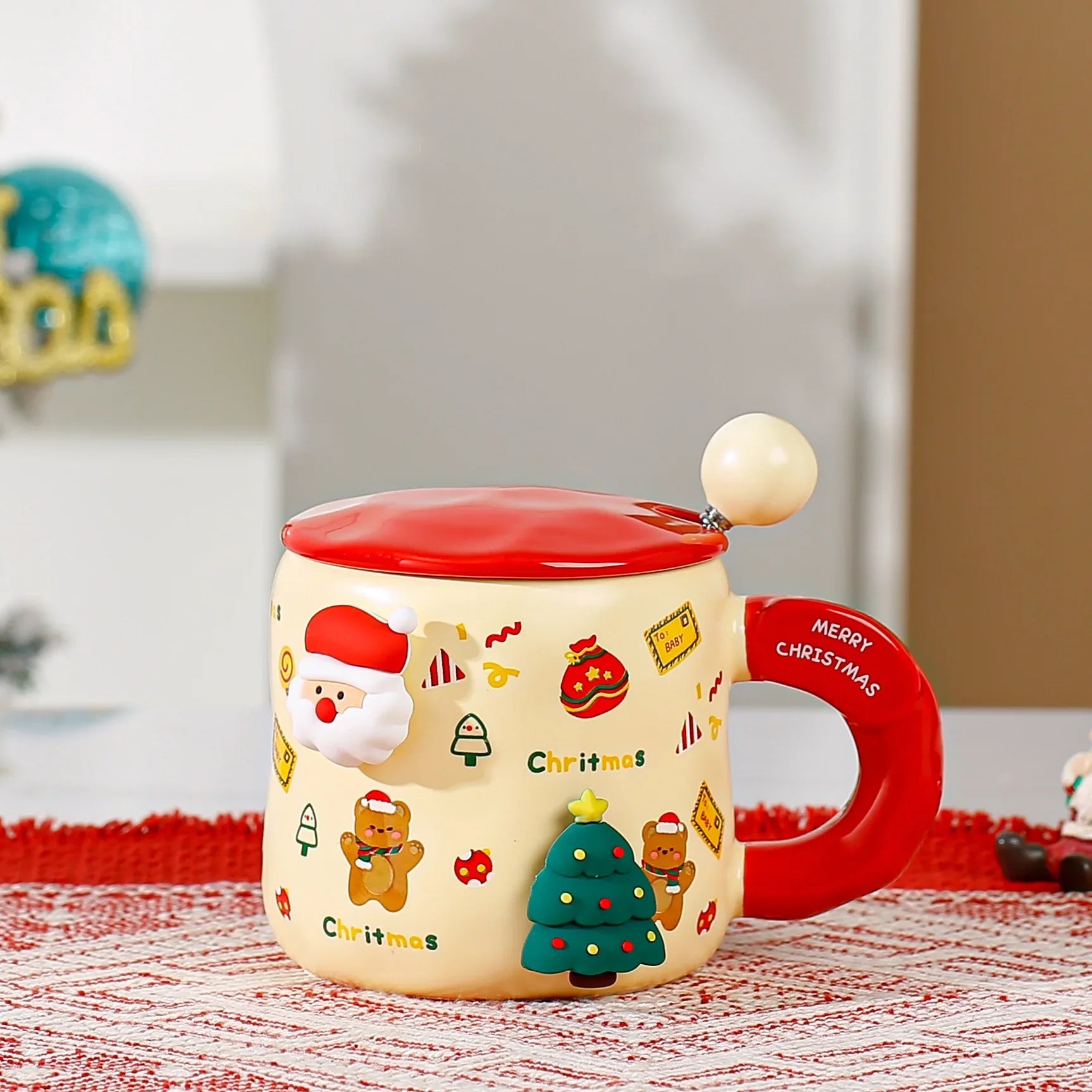 Christmas-themed mugs with magnetic accessories and LIDS, cute ceramic cups, women, couples, office coffee cups