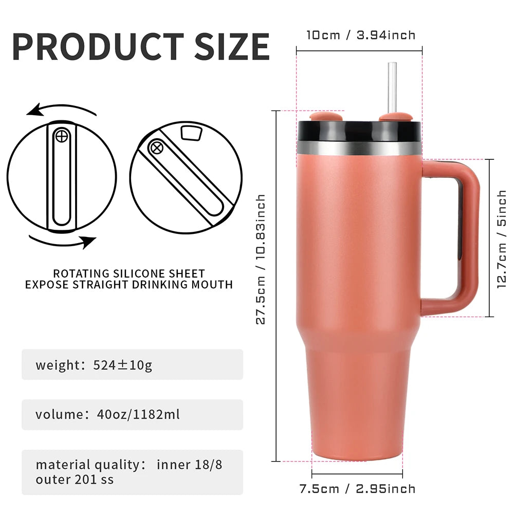 1pcs Watersy 40oz/1200ml Tumbler with Handle and Straw Lid Stainless Steel Keep Cold Vacuum Insulated Portable Car Travel Mug