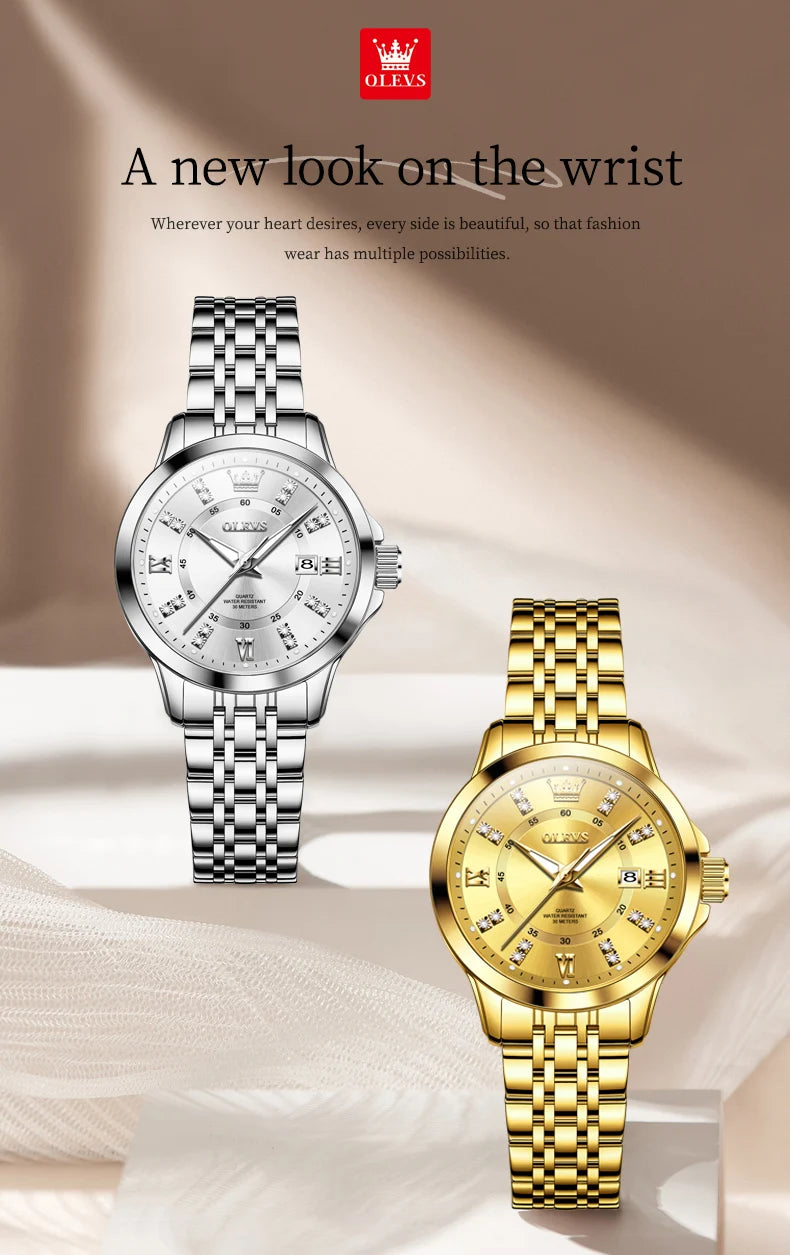 OLEVS 3620 Womens Watches Original Brand Elegant Fashion Quartz Wirtwatch For Ladies Waterproof Luminous Diamond Scale Reloj