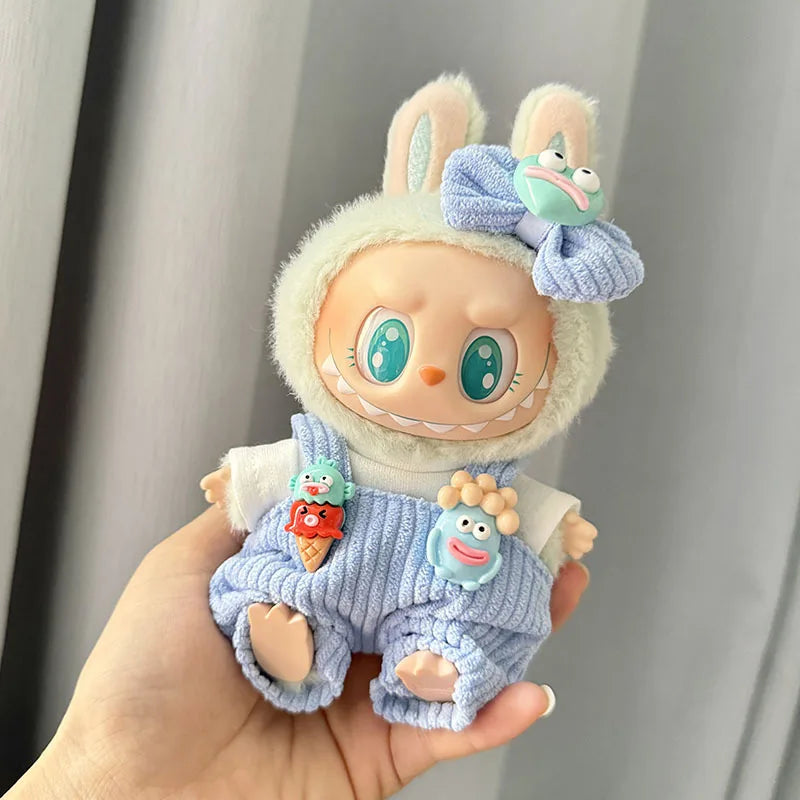 For 15cm cute mini labubu clothes  Kawaii Cartoon Bib Pants  With matching shoes Labubu Accessories
