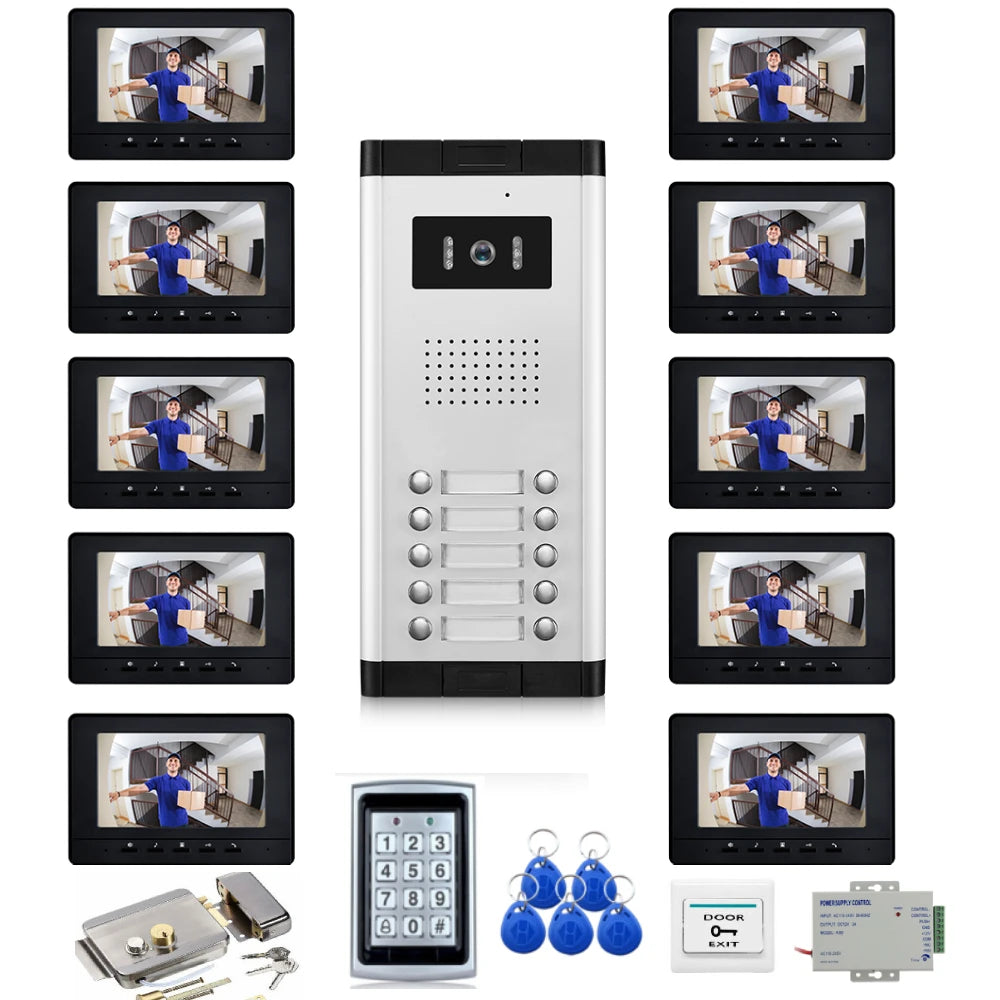 Home Video Doorbell Security Doorphone Wired 2/3/4/5/6/8/10/12 Units Apartment Two-way Audio Visual Intercom System
