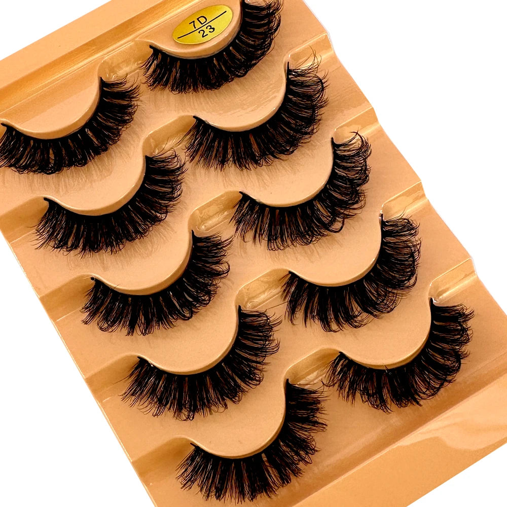 Cat Eye Eyelashes 3D Natural False Lashes D Curl Fluffy Soft Cross 5 Pairs Manga Lashes Wispy Natural Eyelash Extension Makeup