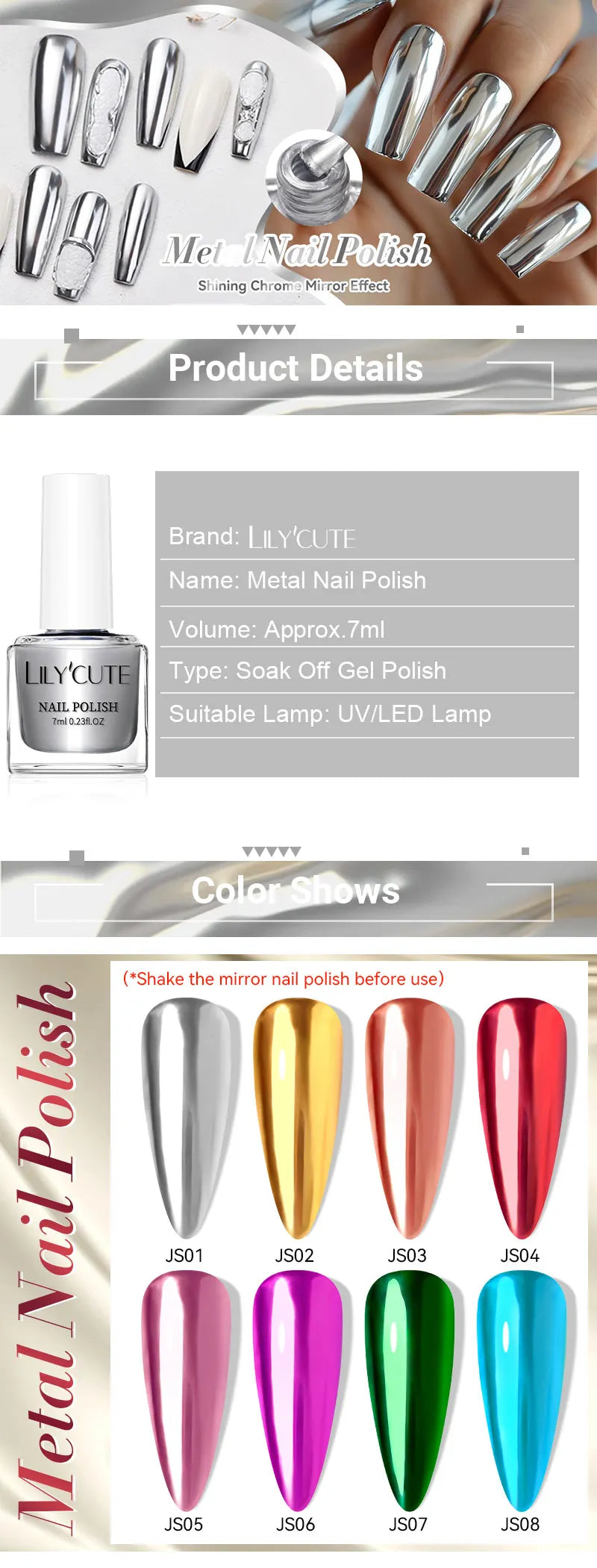 LILYCUTE 7ML 2PCS/SET Metallic Nail Polish Mirror Blue and Rose Gold Effect Varnish Semi-Permanent Nail Art Manicure Aupplies